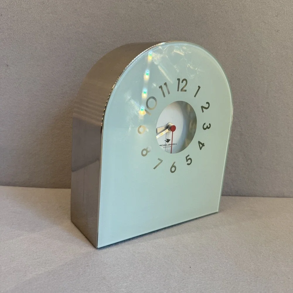 Michael Graves Celadon Glass Mantel‎ Clock Postmodern Y2K  MCM Arched